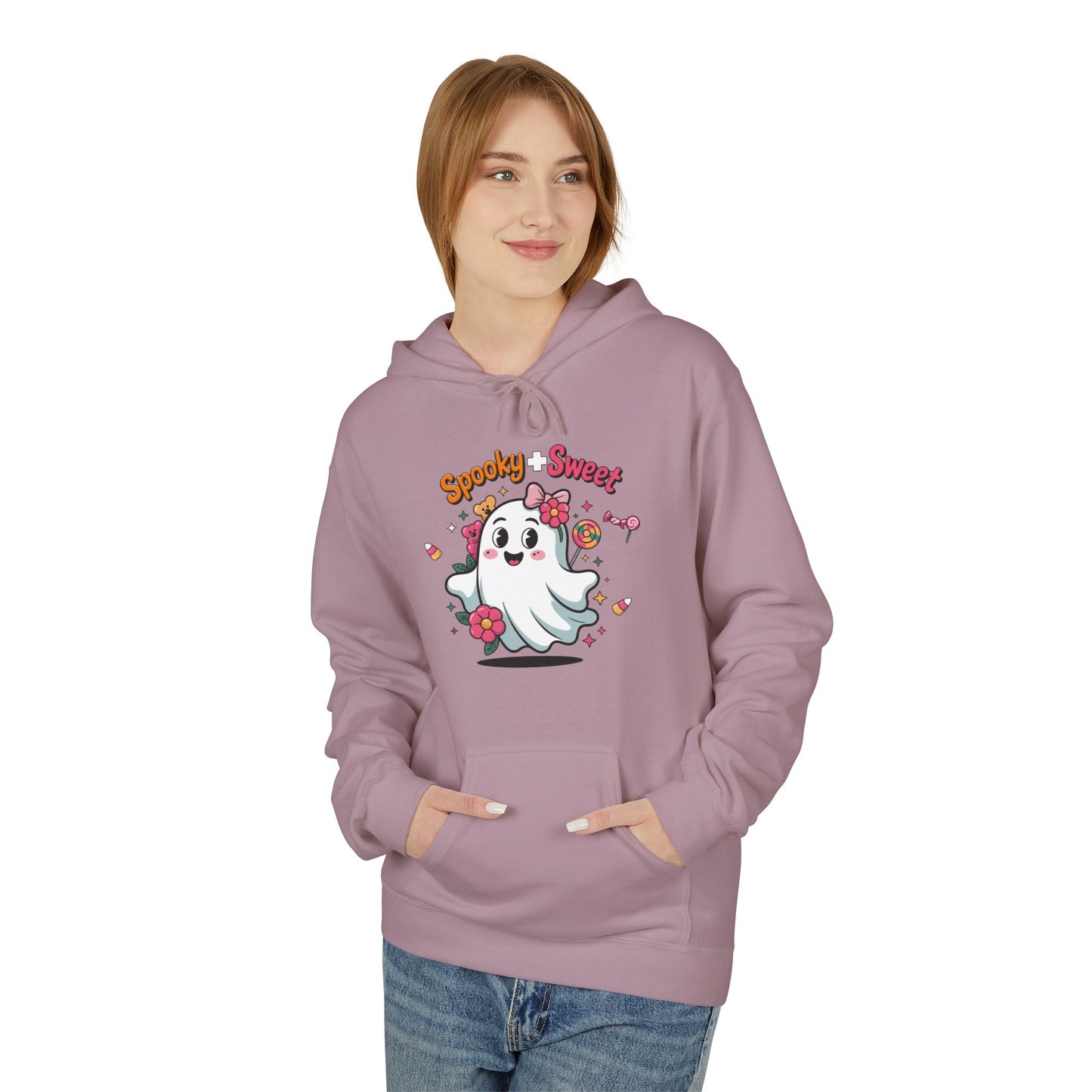 Spooky Sweet Ghost Hoodie - Perfect for Halloween, Unisex Fleece, Cozy Gift, Fall Fashion, Cute Casual Wear