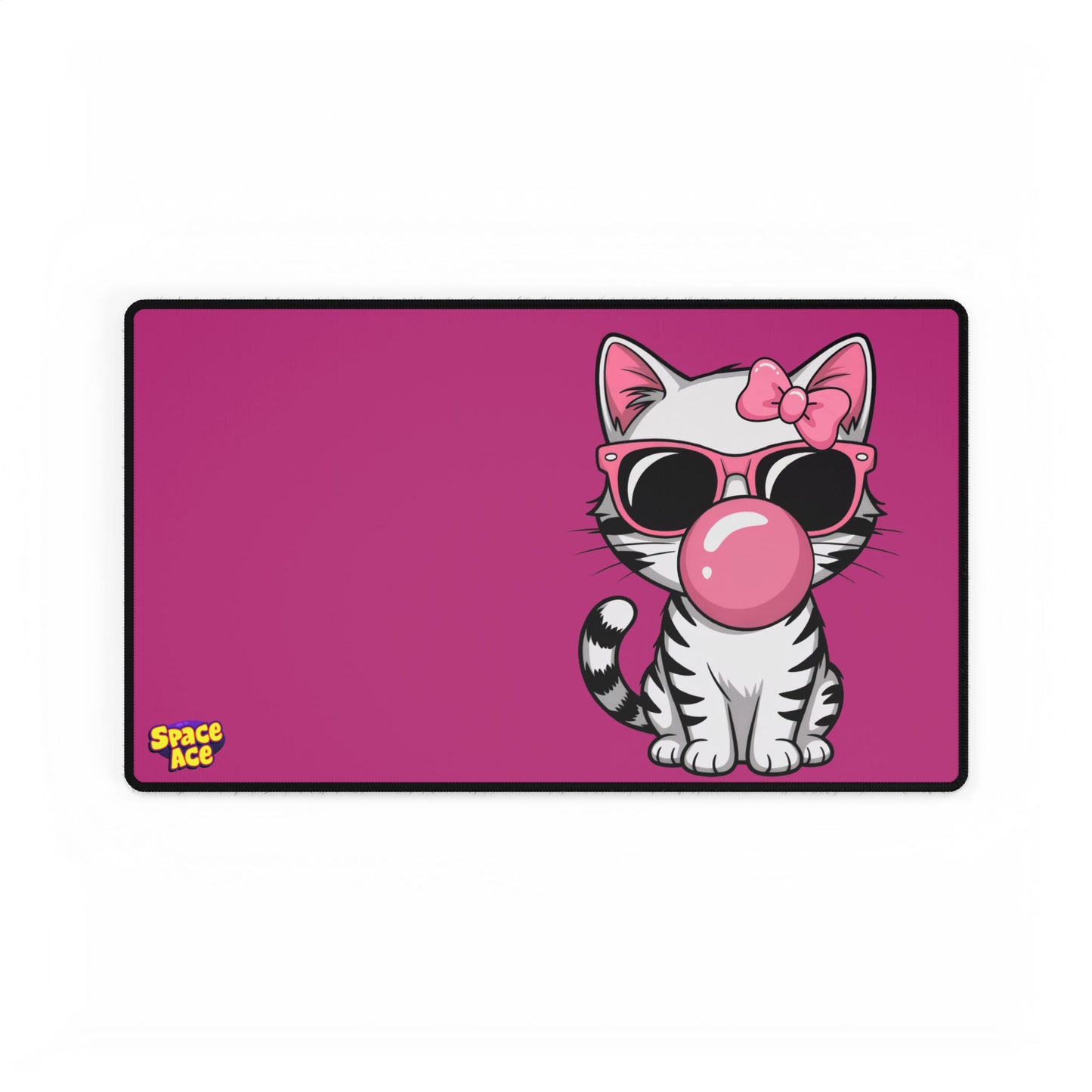 Bubblegum Cat Desk Mat - Pink Cat with Sunglasses Mouse Pad