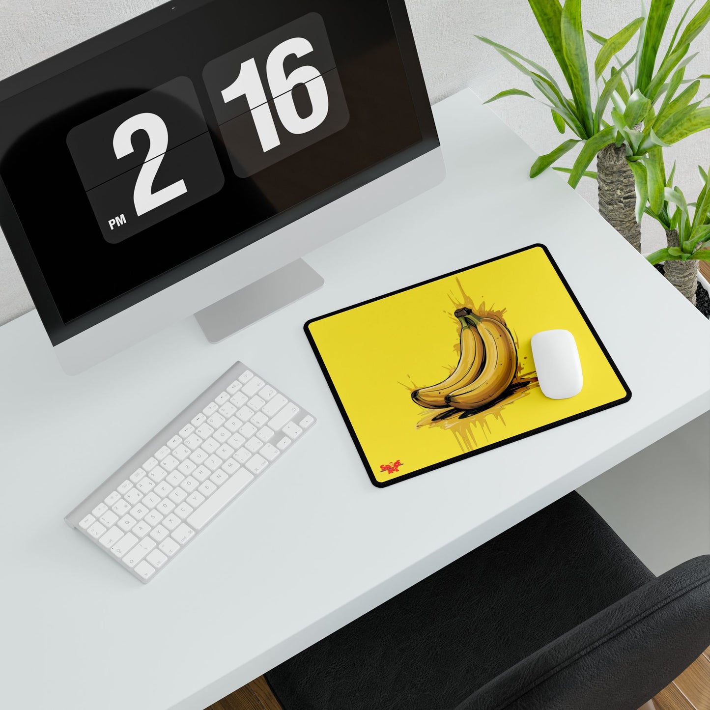 Banana Illustration Desk Mat - Yellow Fruit Playful Workspace Pad