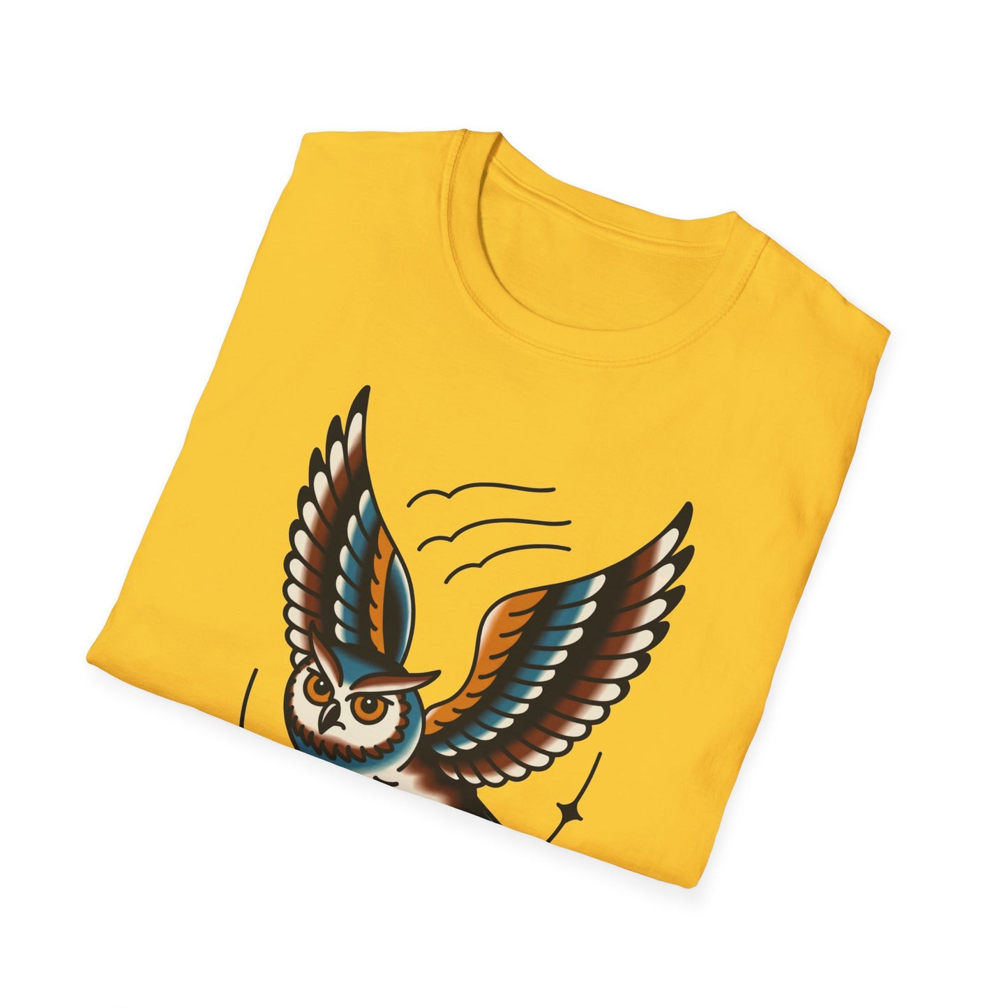 Vintage Owl Illustration T-Shirt - Flying Owl Tattoo Design