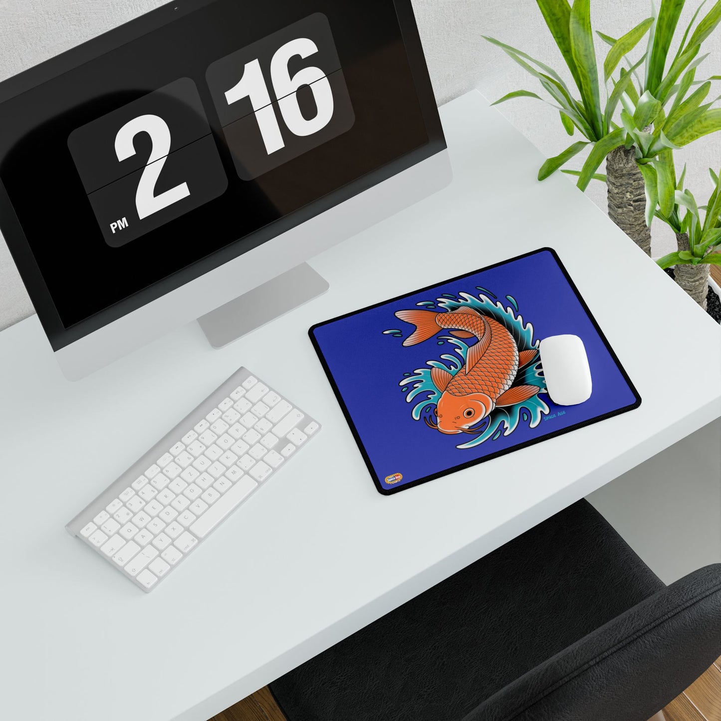 Koi Wave Desk Mat Blue Gaming Mouse Pad