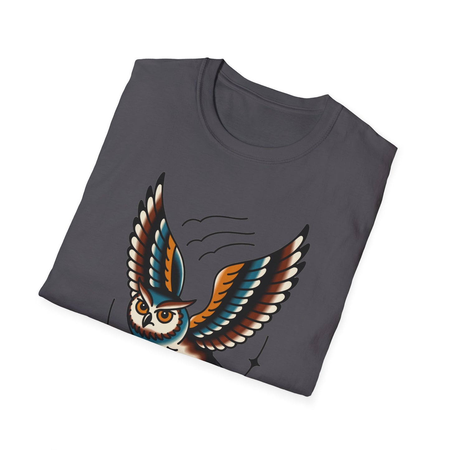 Vintage Owl Illustration T-Shirt - Flying Owl Tattoo Design