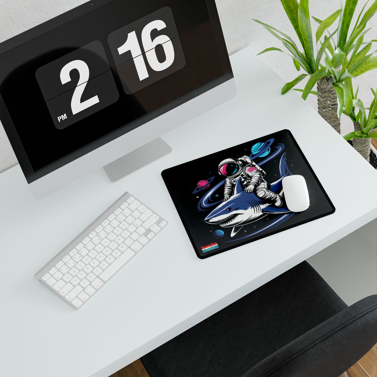 Astronaut Riding Shark Desk Mat - Space Shark Gaming Deskpad