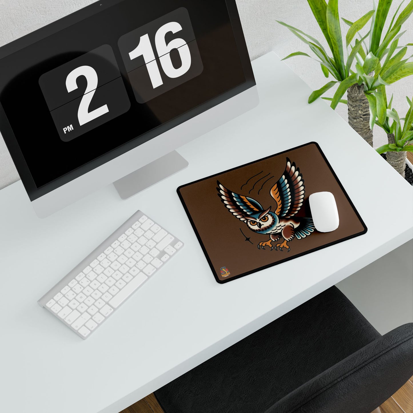 American Traditional Owl Brown Desk Mat Gaming Mouse Pad