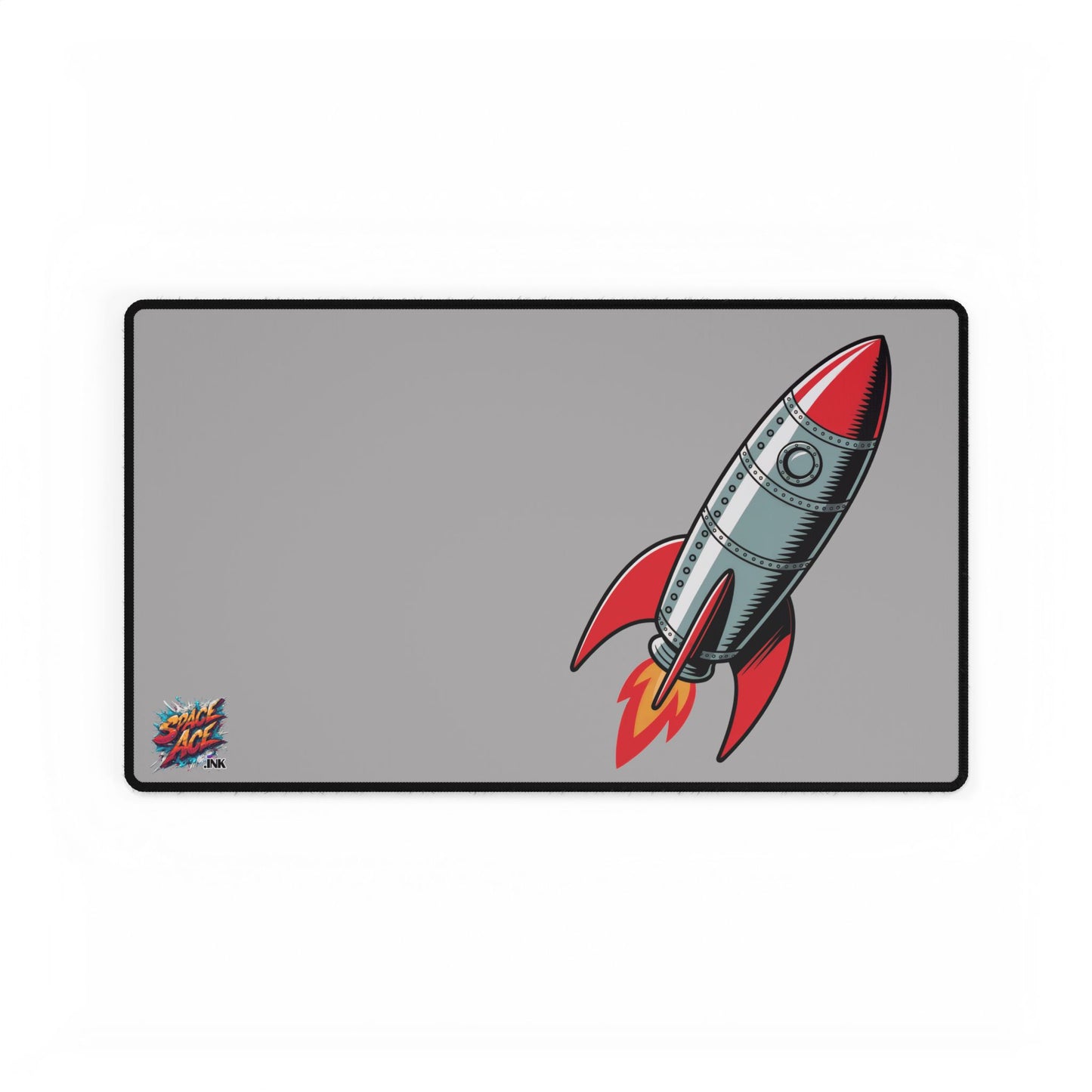 Retro Rocket Illustration Desk Mat - Space, Vintage Comic Style