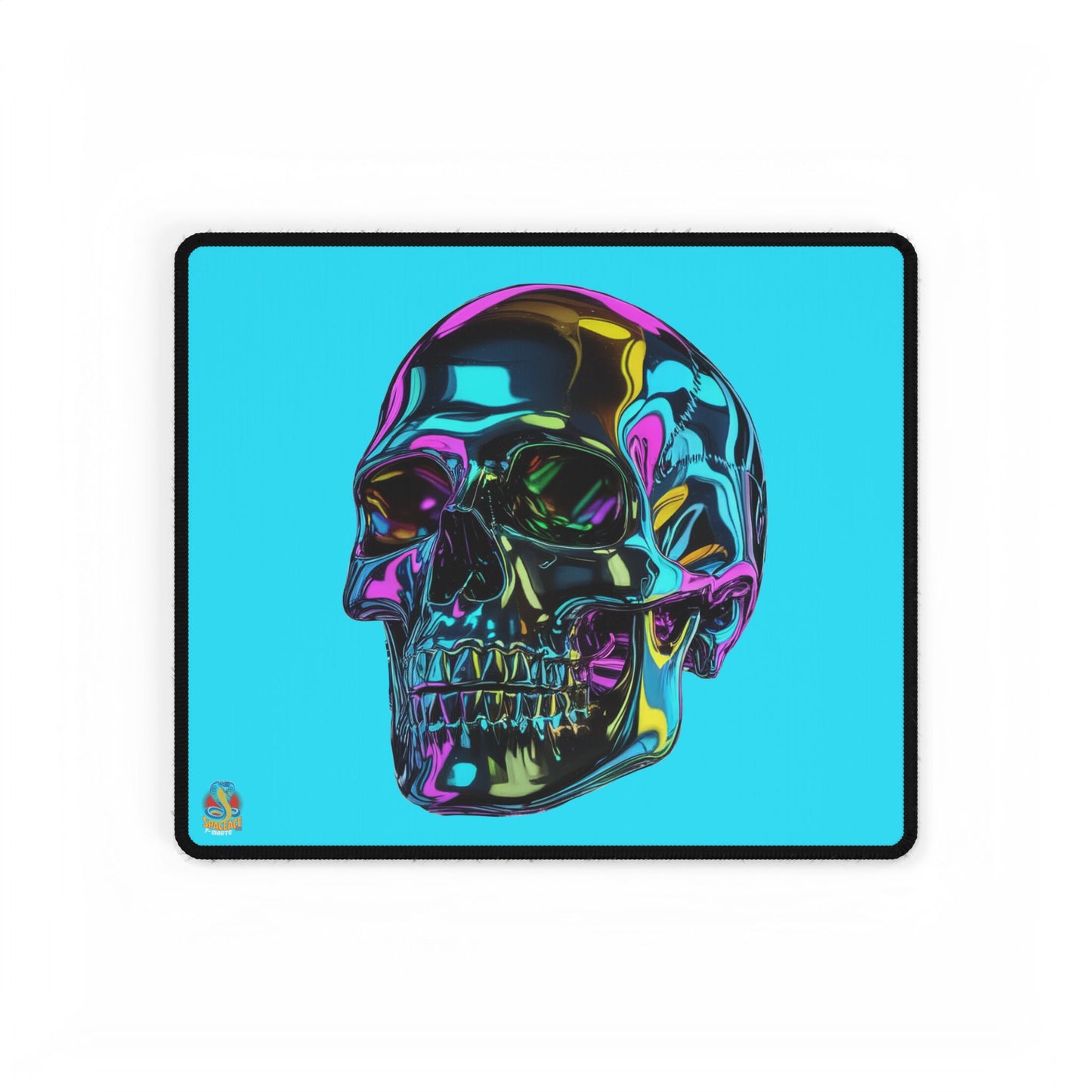 Neon Iridescent Skull Desk Mat Gaming Mouse Pad