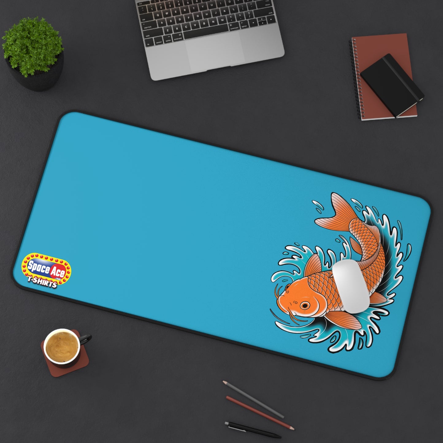 Koi Fish Splash Desk Mat - Blue Mousepad Desk Pad