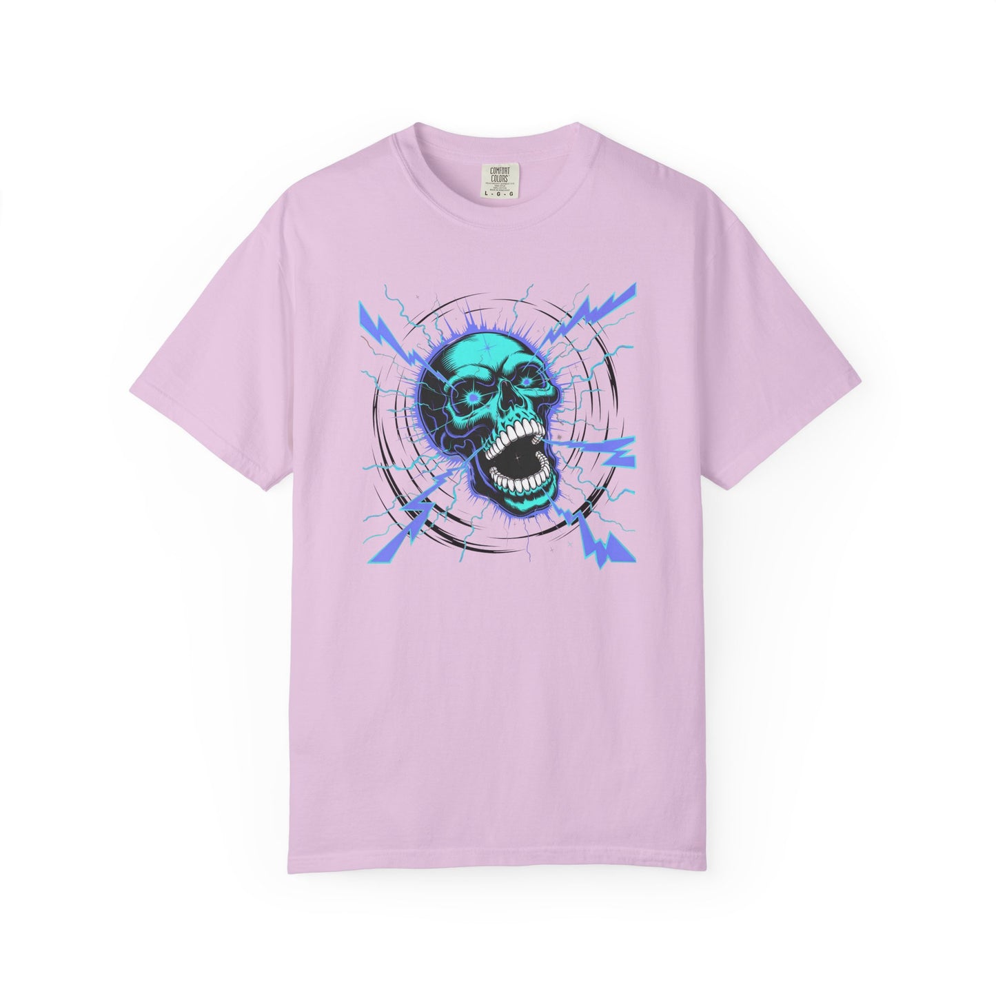 Electric Skull BLUE, Garment-Dyed Graphic Tee for Music Lovers, Halloween, Festival Wear