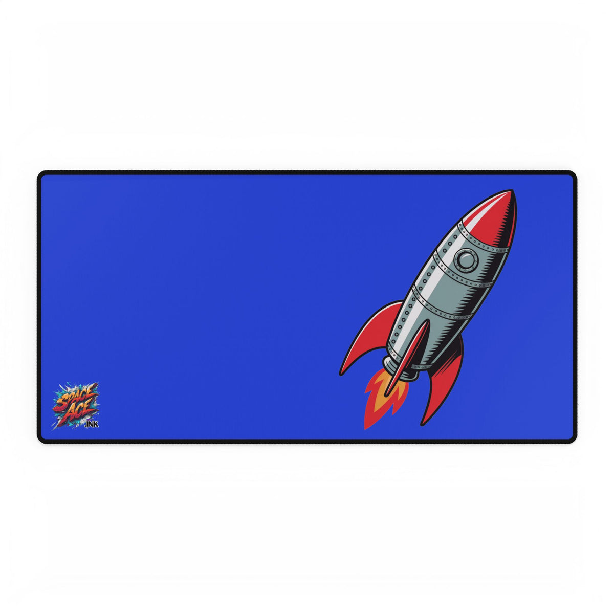 Retro Rocket Illustration Desk Mat - Space, Vintage Comic Style