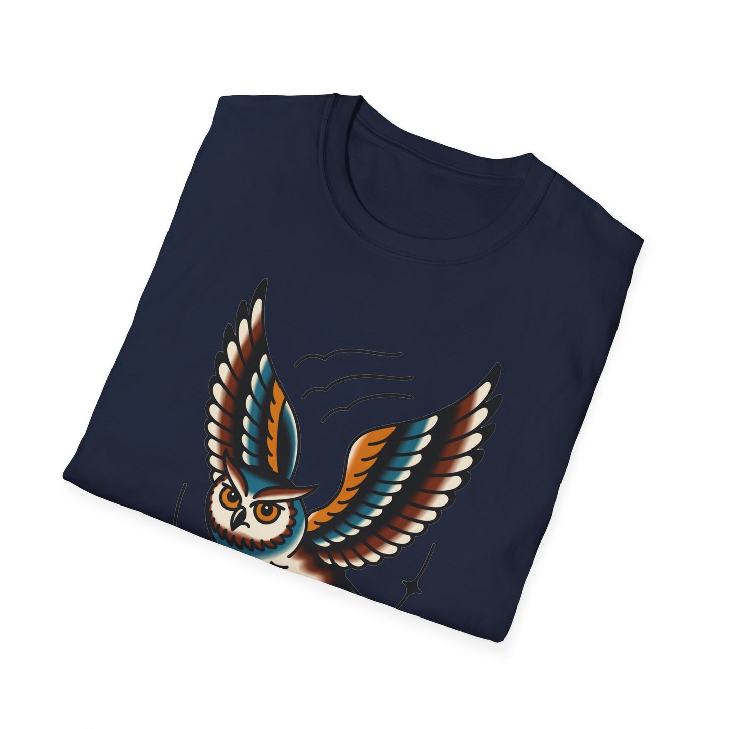 Vintage Owl Illustration T-Shirt - Flying Owl Tattoo Design