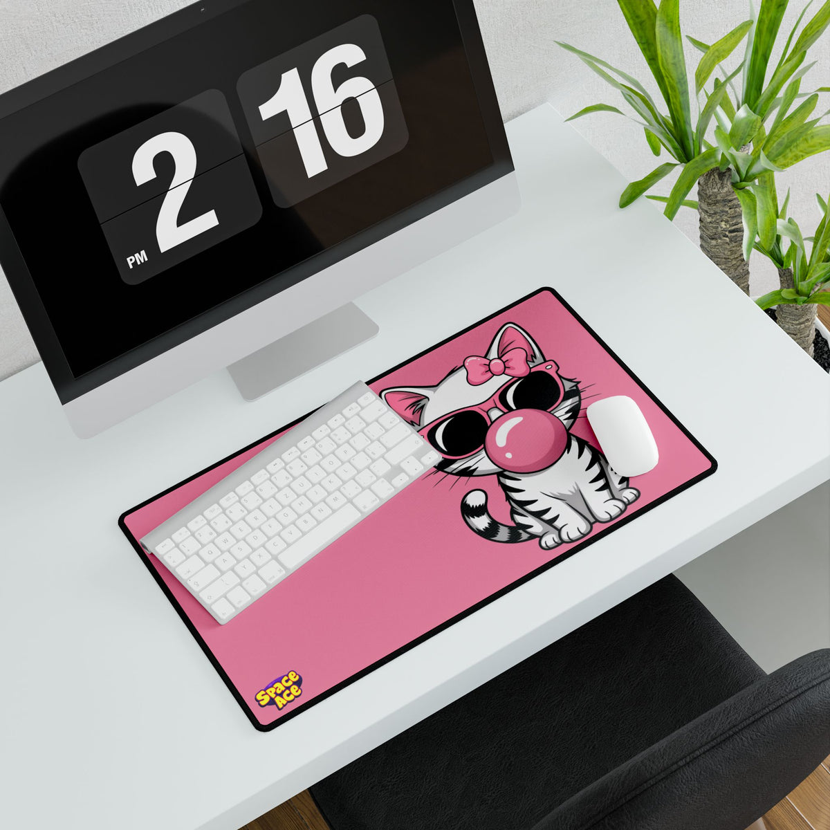 Bubblegum Cat Desk Mat - Pink Cat with Sunglasses Mouse Pad