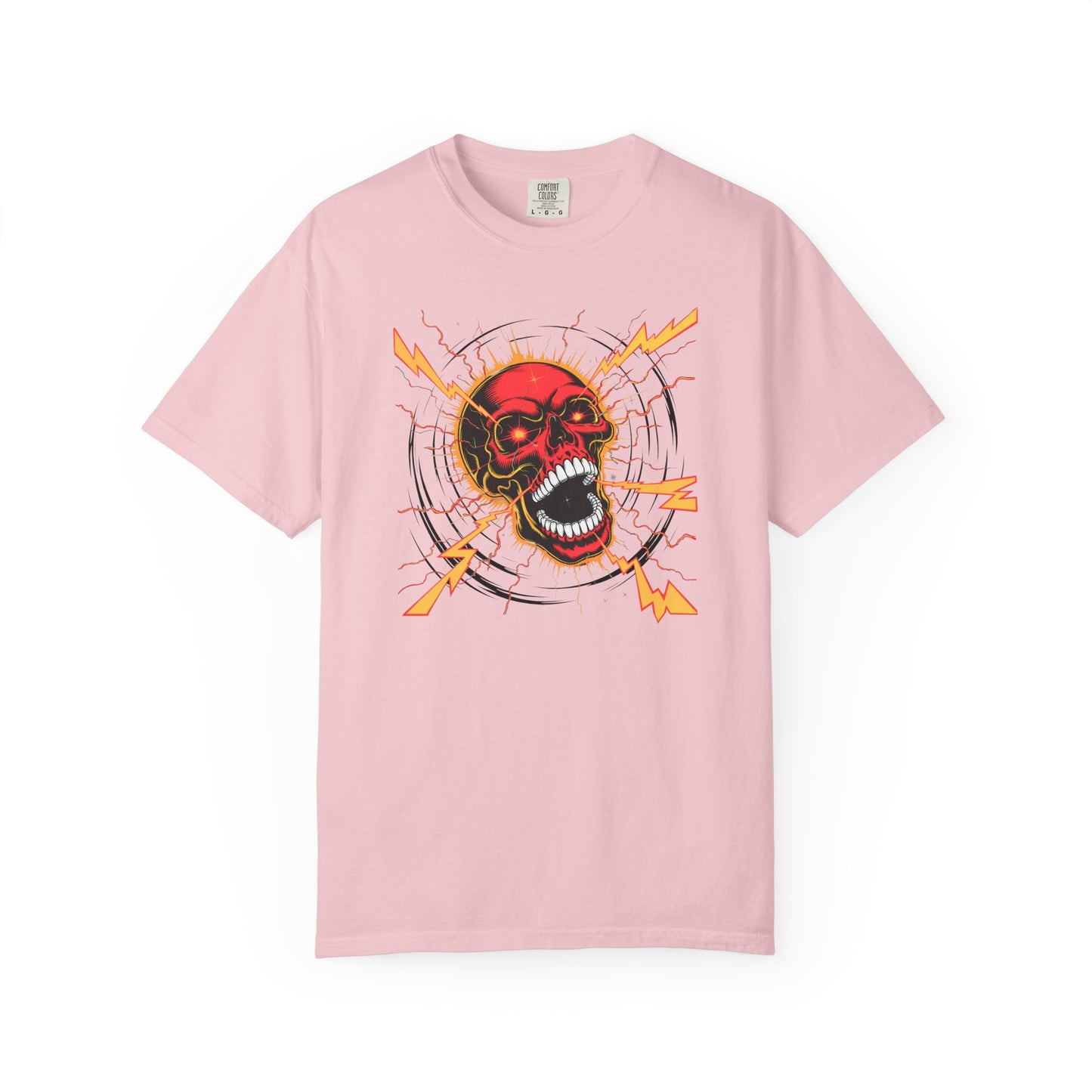 Electric Skull RED, Garment-Dyed Graphic Tee for Music Lovers, Halloween, Festival Wear