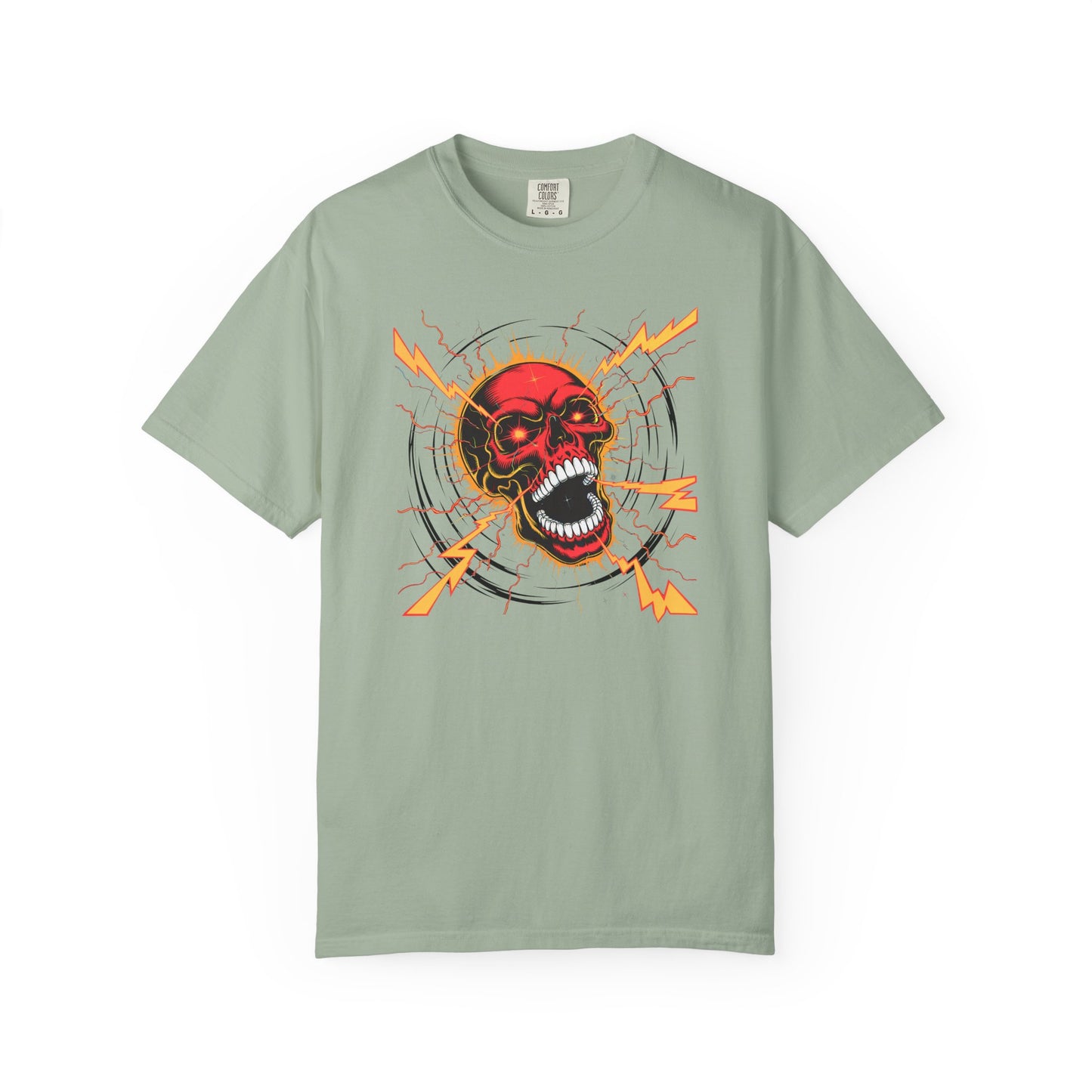 Electric Skull RED, Garment-Dyed Graphic Tee for Music Lovers, Halloween, Festival Wear