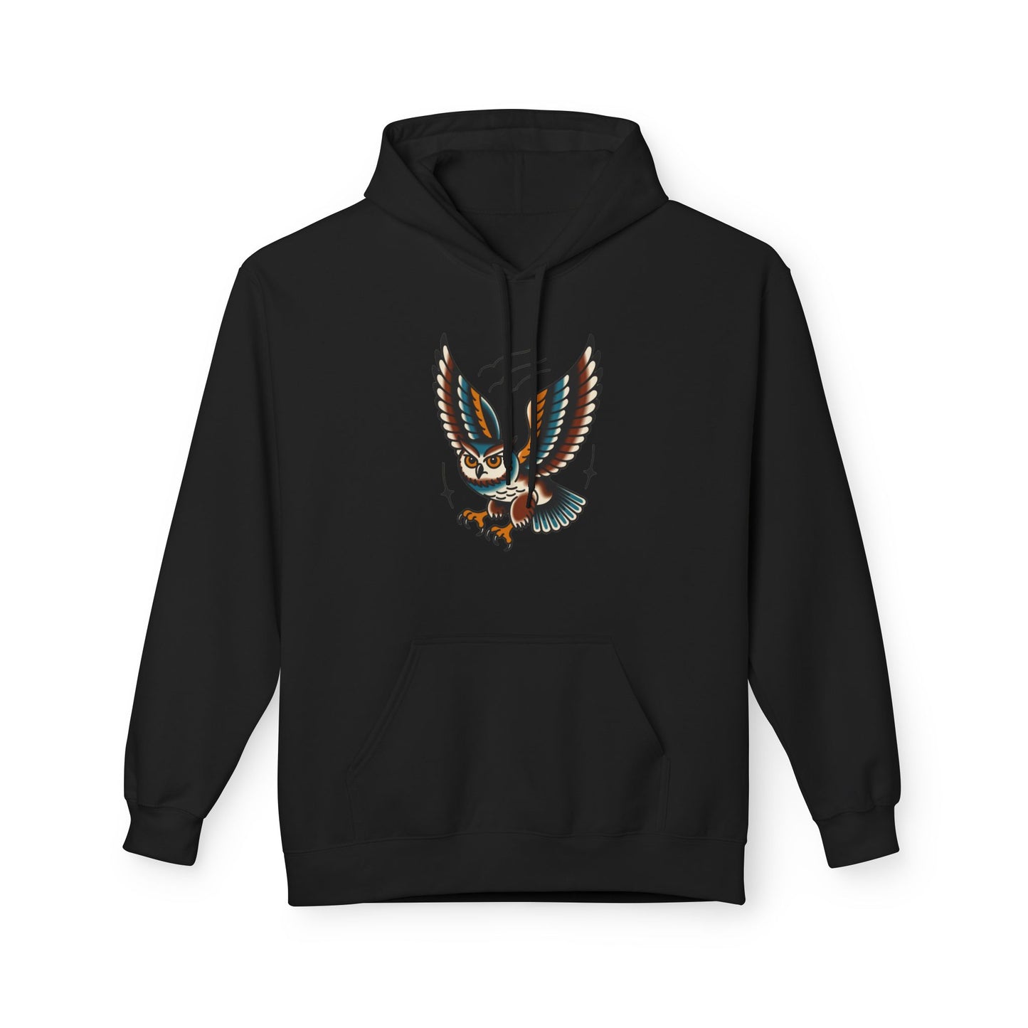 Owl Tattoo Hoodie — Vintage Flying Owl Graphic Pullover