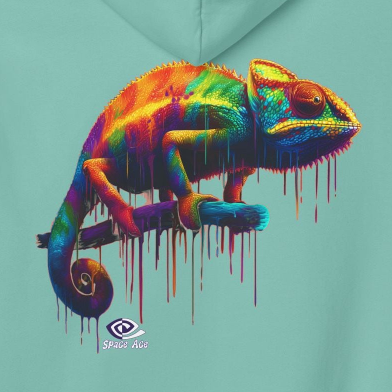 Benchmark Chameleon Hoodie — Colorful Reptile Art