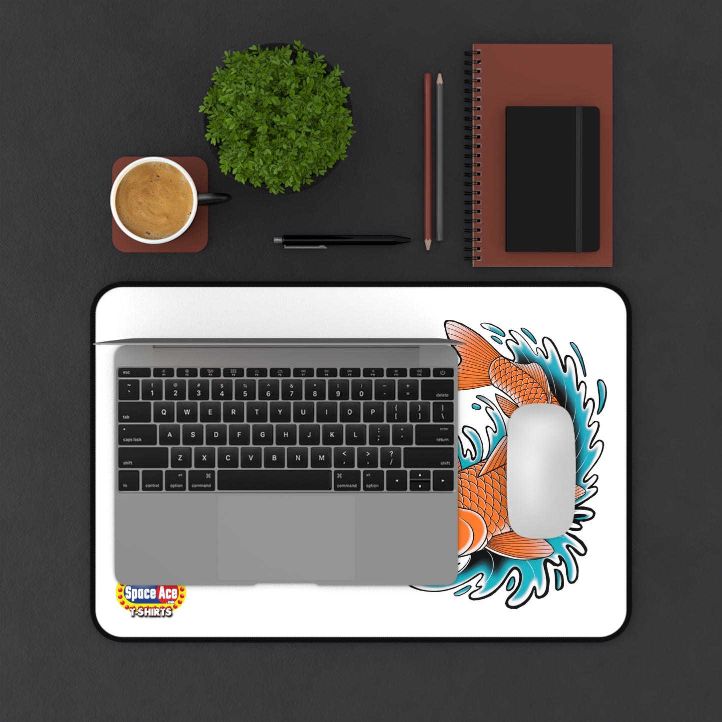 Koi Fish Splash Desk Mat - Blue Mousepad Desk Pad
