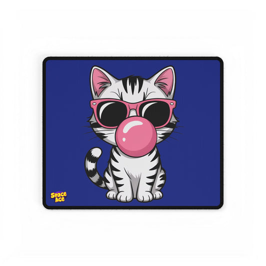 Bubblegum Cat Desk Mat Blue - Cat with Sunglasses Mouse Pad