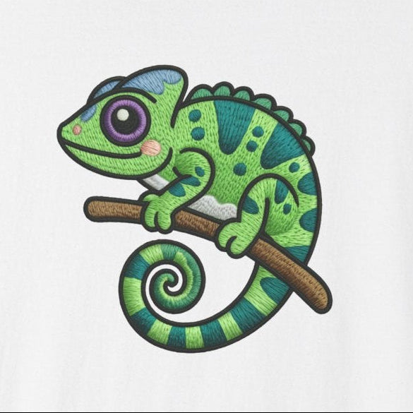 Embroidery Illusion Chameleon Graphic T-Shirt
