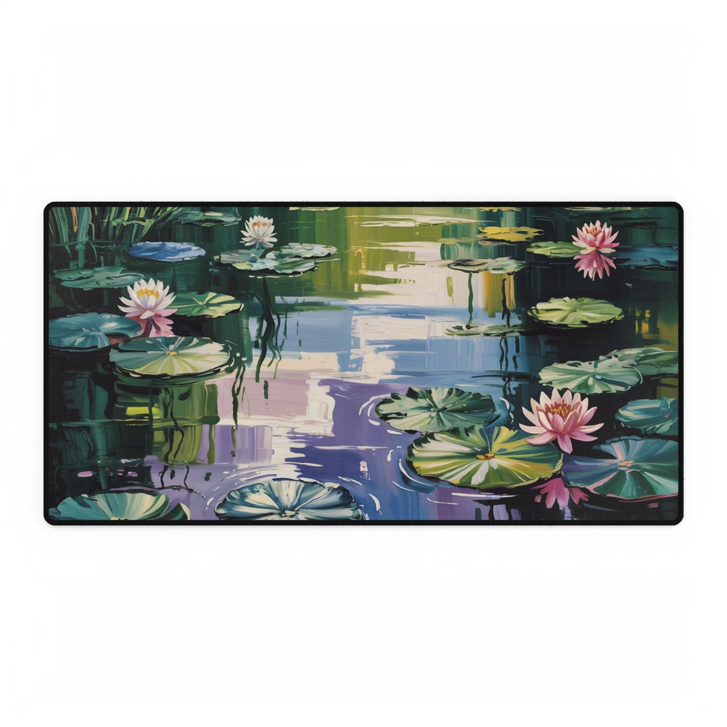 Water Lily Pond Desk Mat - Floral Illustrated Mousepad, Lily Pad Artwork