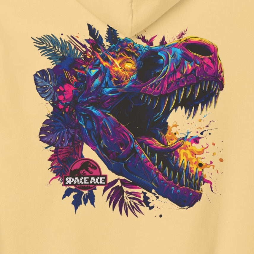 T-Rex Neon Jungle Hoodie — Colorful Dinosaur Graphic Pullover
