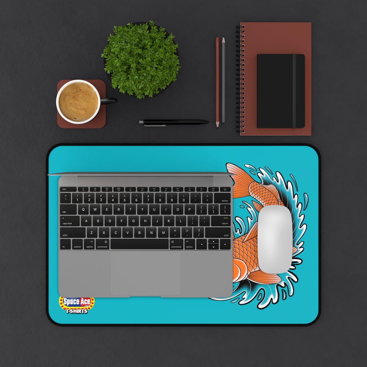 Koi Fish Splash Desk Mat - Blue Mousepad Desk Pad