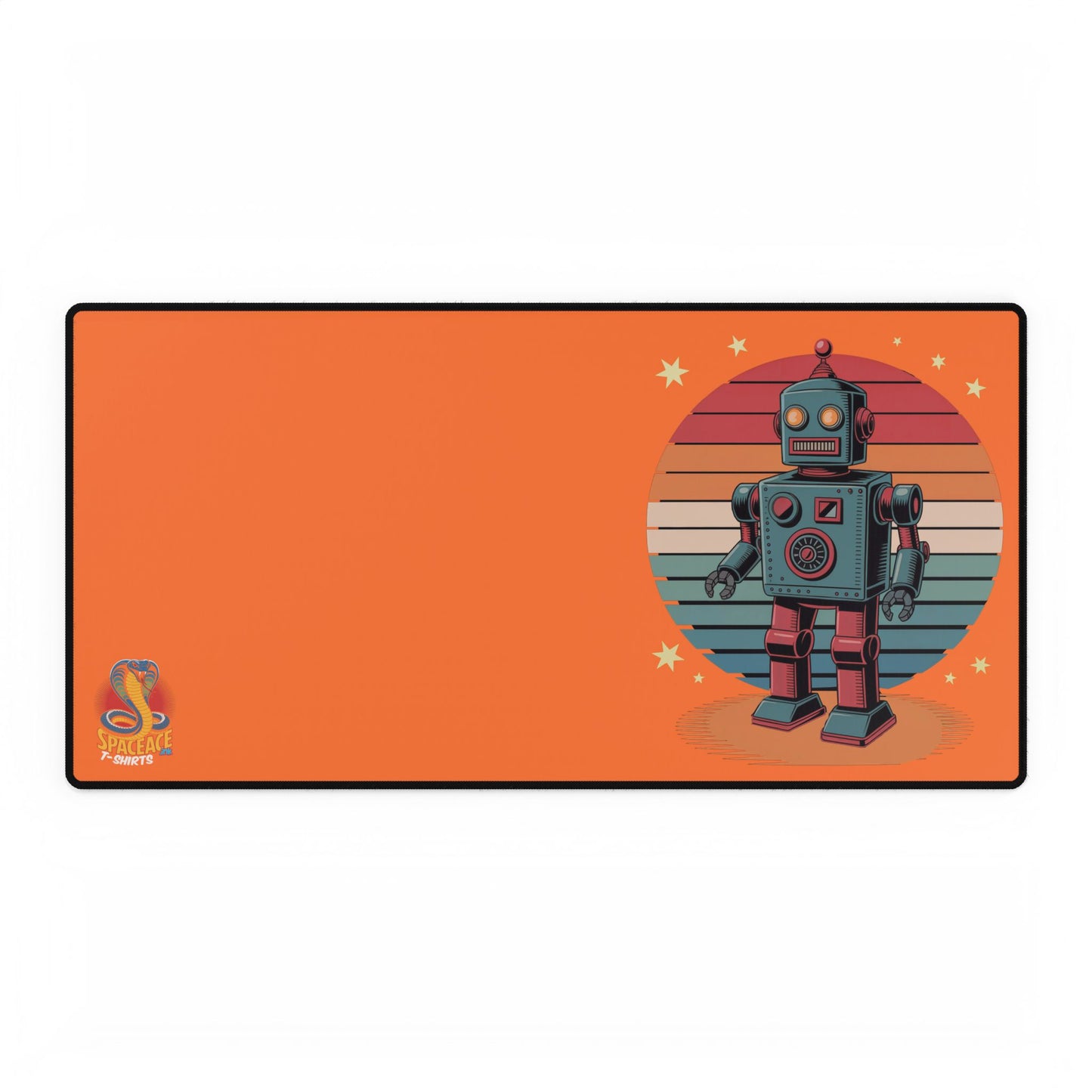 Retro Robot Desk Mat - Orange Gaming Desk Pad