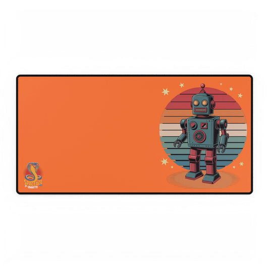 Retro Robot Desk Mat - Orange Gaming Desk Pad