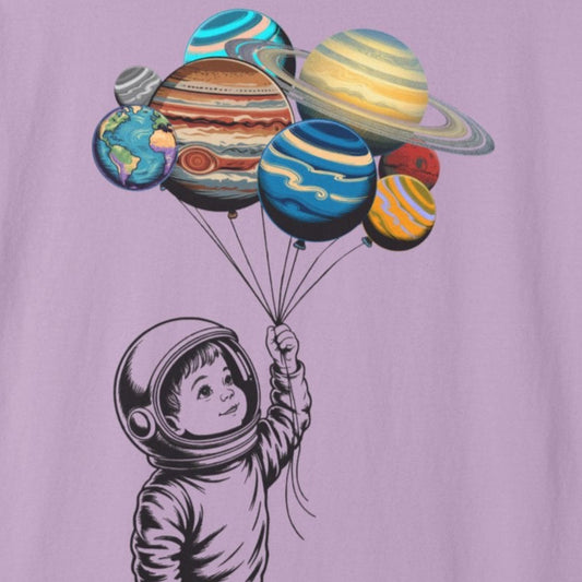 Space Balloon Unisex T-shirt, Astronaut Tee, Gift for Space Lovers, Fun Casual Style, Planetary Design, Space-Themed Apparel