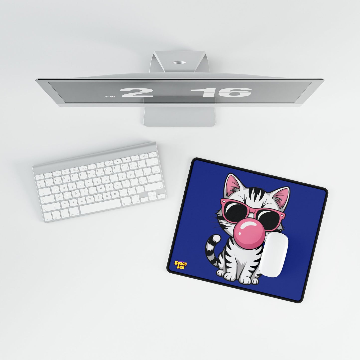 Bubblegum Cat Desk Mat Blue - Cat with Sunglasses Mouse Pad