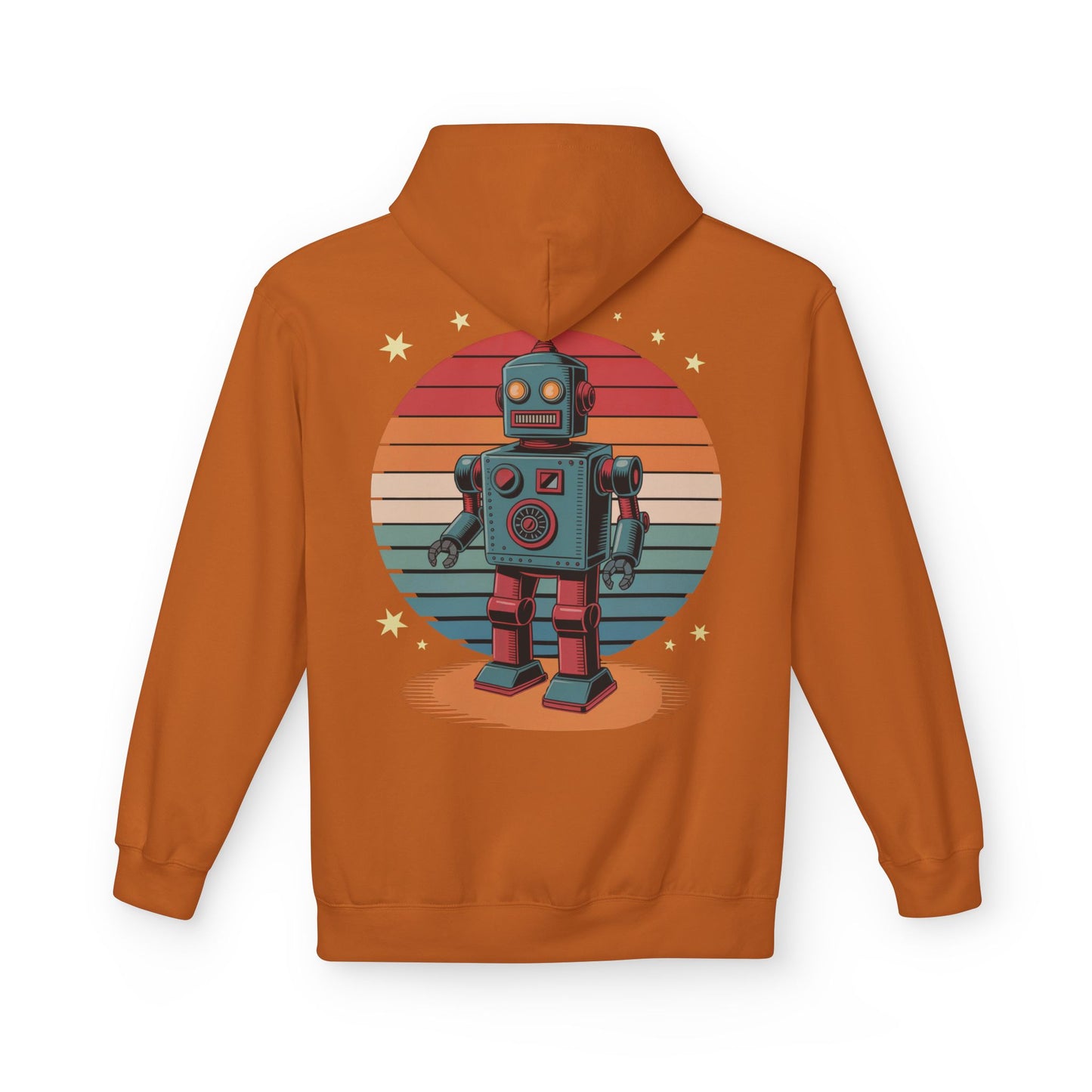 Retro Robot Hoodie – Vintage Sunset Space Toy Graphic