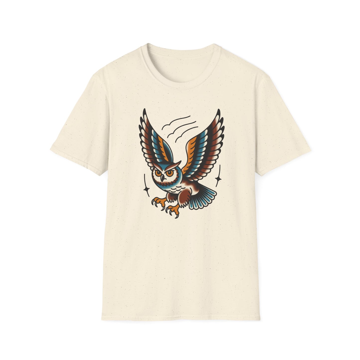 Vintage Owl Illustration T-Shirt - Flying Owl Tattoo Design
