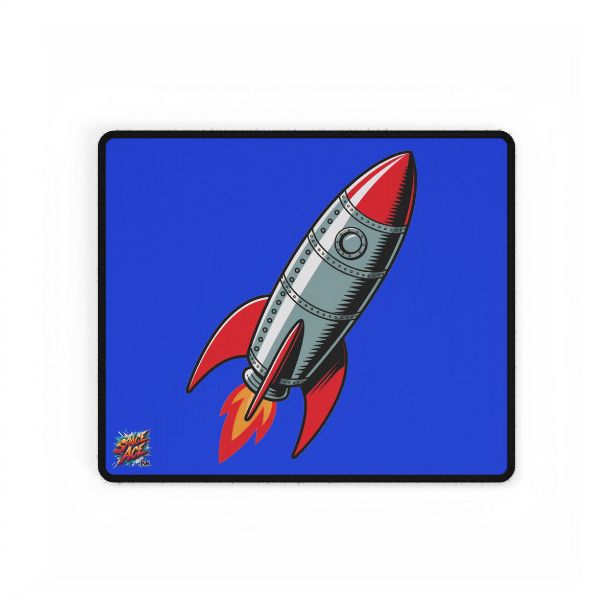 Retro Rocket Illustration Desk Mat - Space, Vintage Comic Style