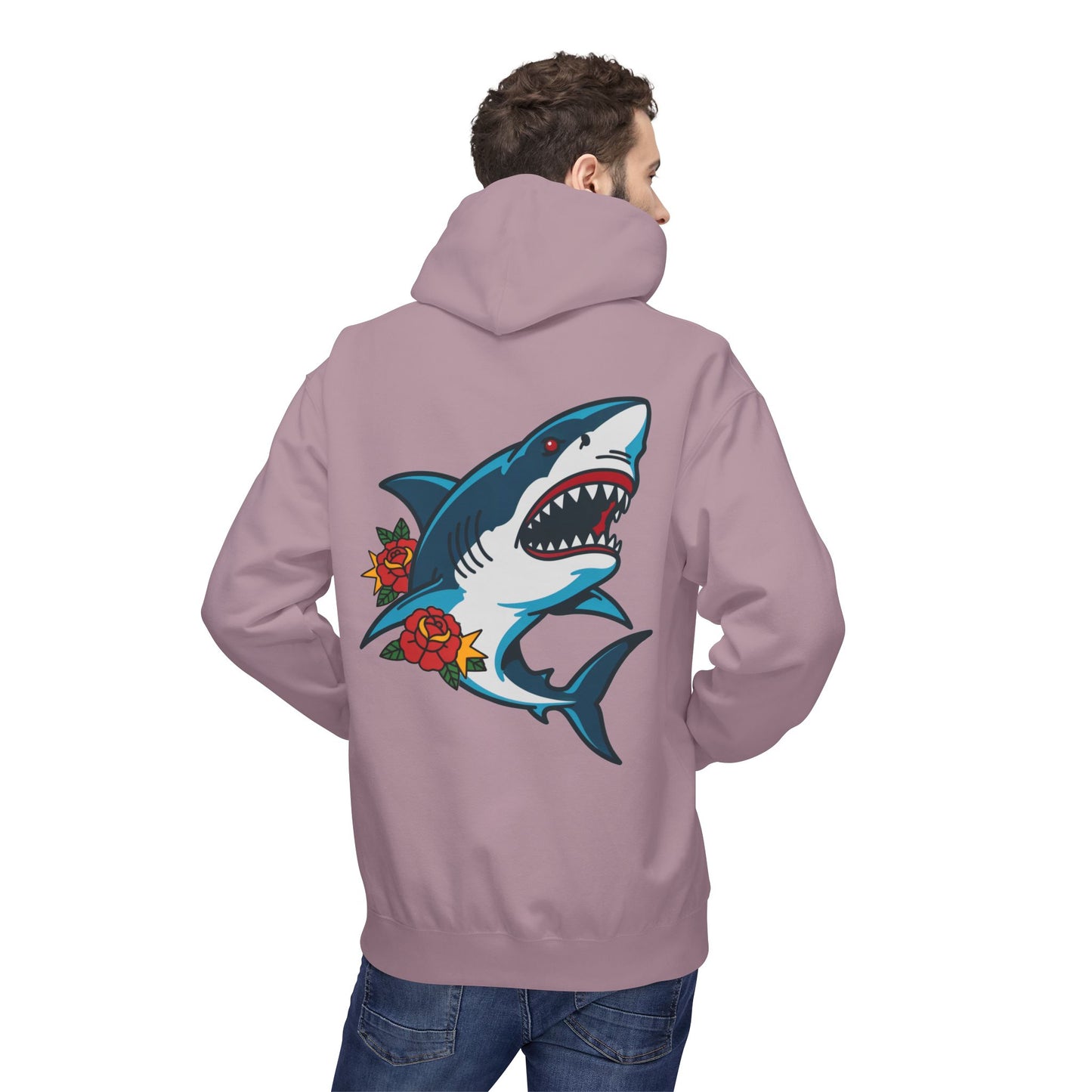 Shark Tattoo Hoodie — Vintage Floral Great White Sweatshirt