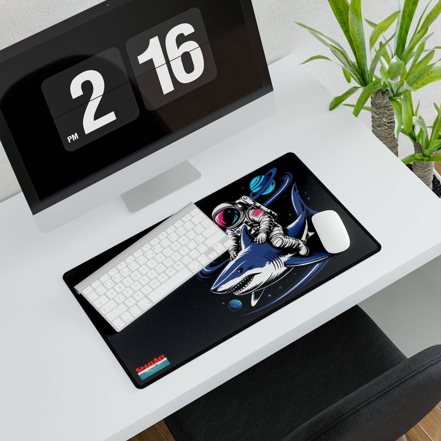 Astronaut Riding Shark Desk Mat - Space Shark Gaming Deskpad