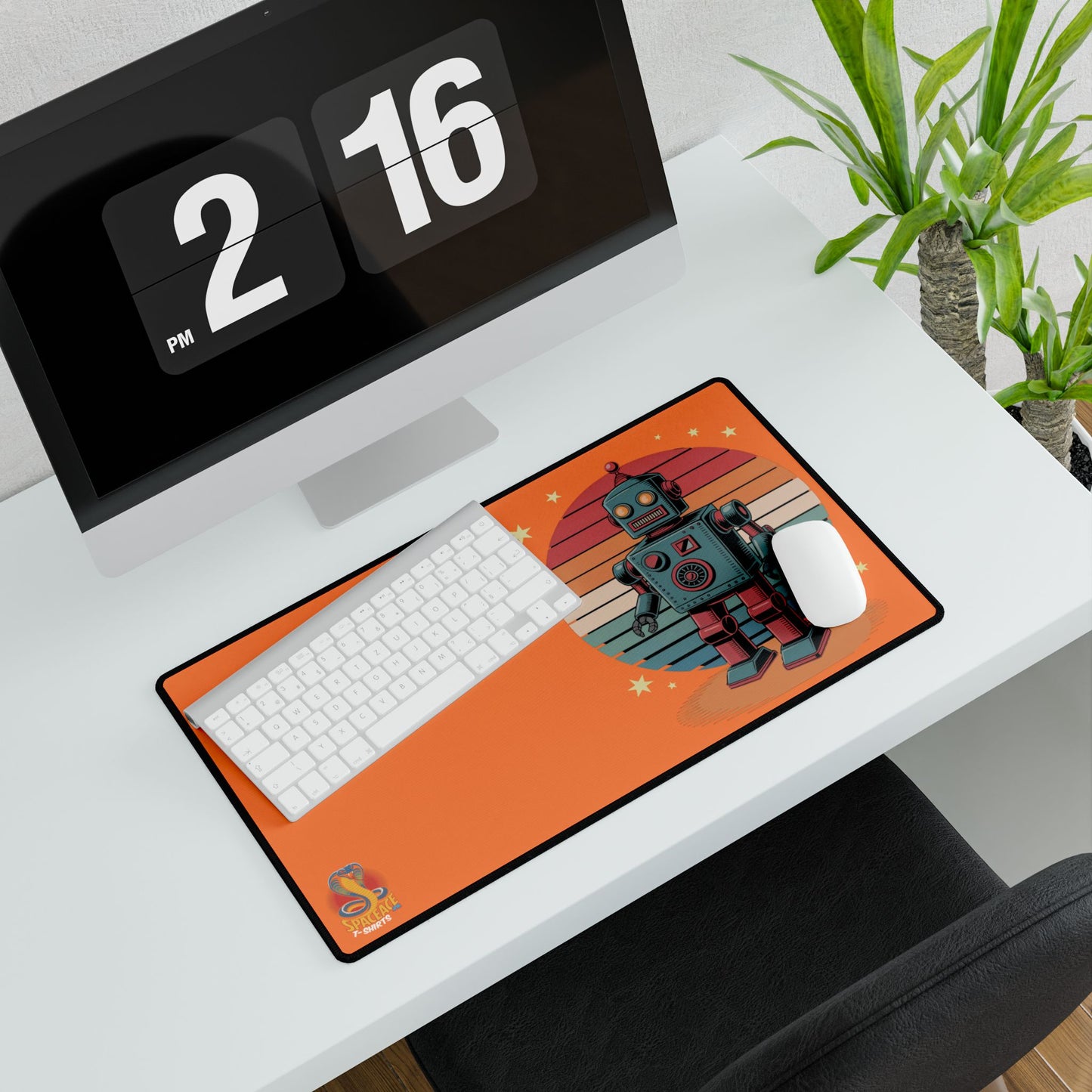 Retro Robot Desk Mat - Orange Gaming Desk Pad