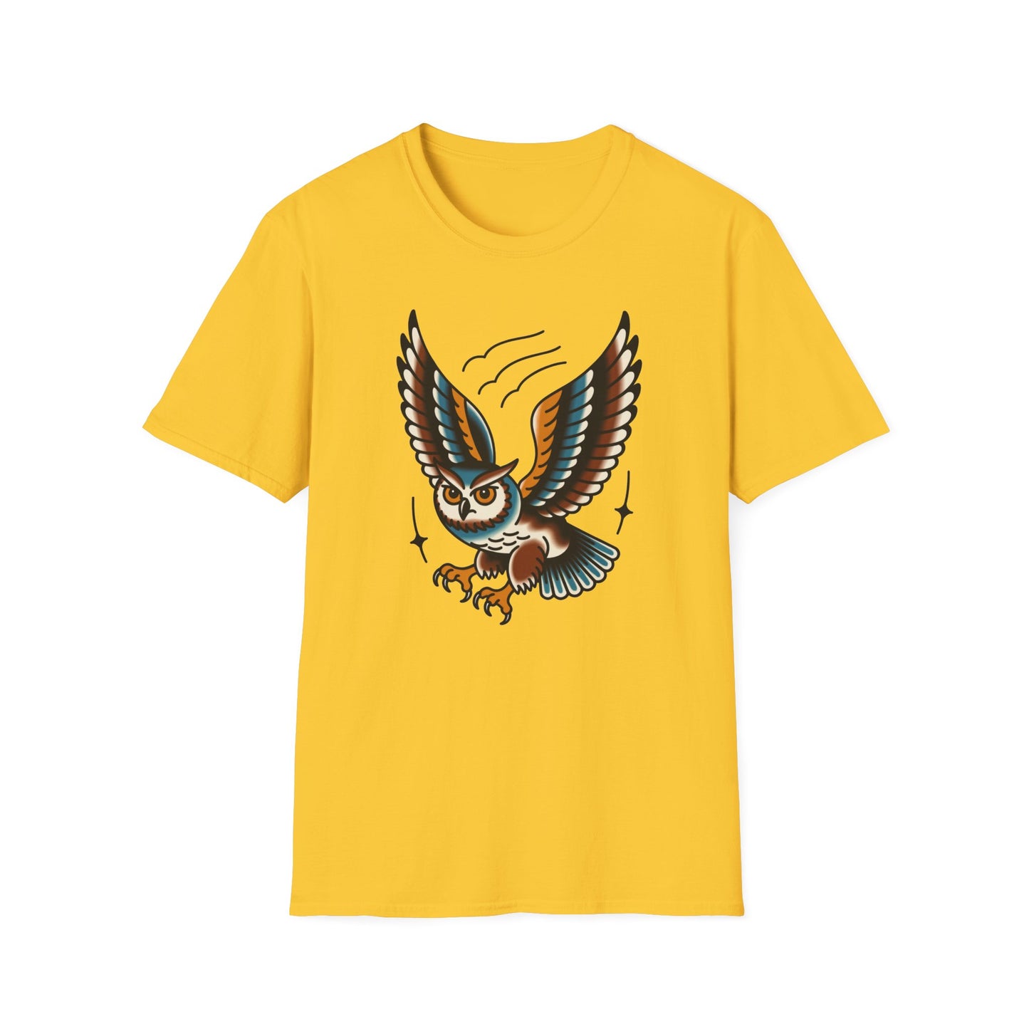 Vintage Owl Illustration T-Shirt - Flying Owl Tattoo Design