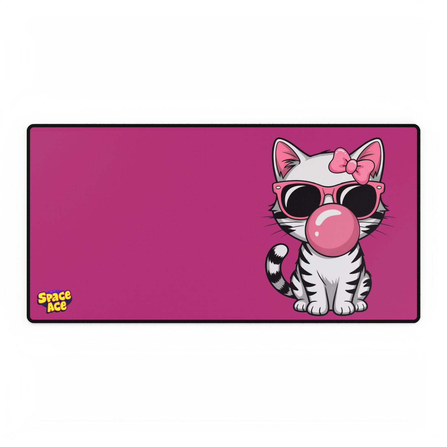 Bubblegum Cat Desk Mat - Pink Cat with Sunglasses Mouse Pad
