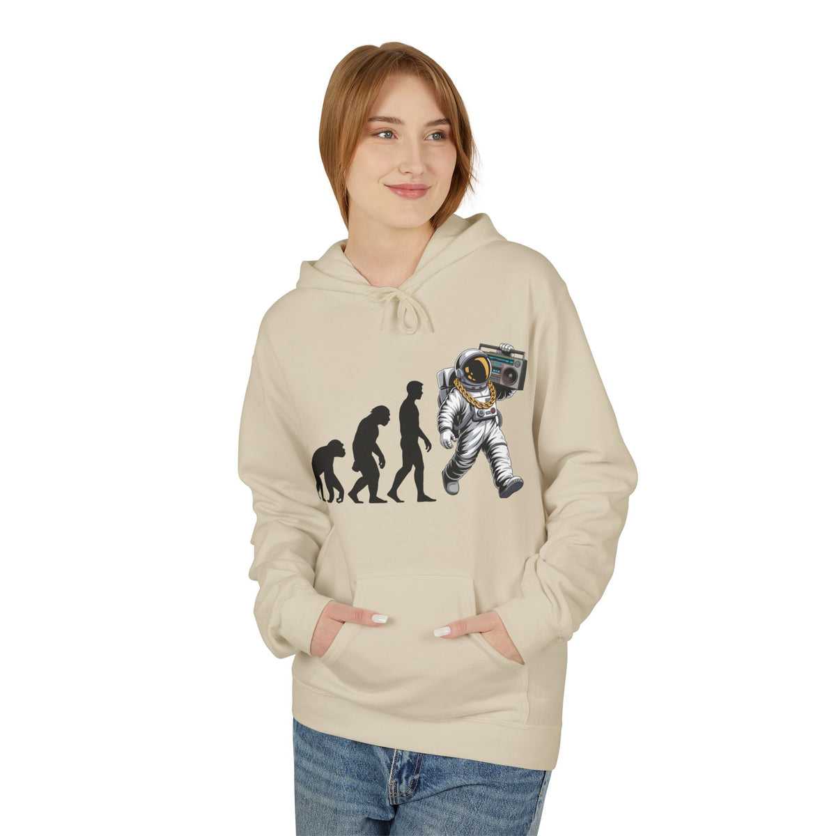 Astronaut Evolution Hoodie – Retro Space Explorer Graphic Hoodie
