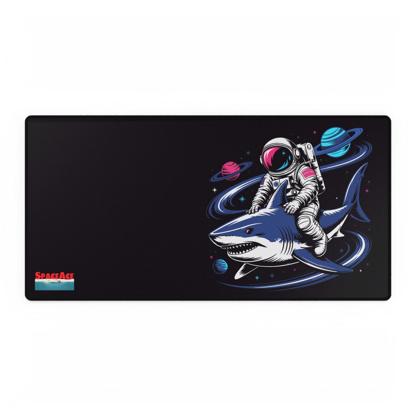 Astronaut Riding Shark Desk Mat - Space Shark Gaming Deskpad