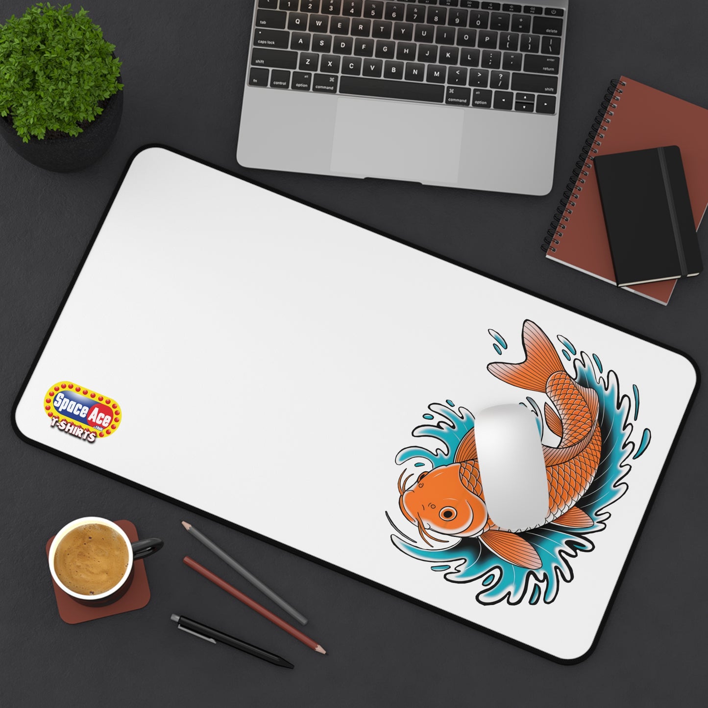 Koi Fish Splash Desk Mat - Blue Mousepad Desk Pad