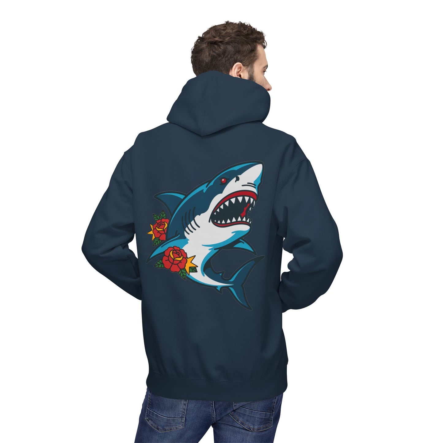 Shark Tattoo Hoodie — Vintage Floral Great White Sweatshirt