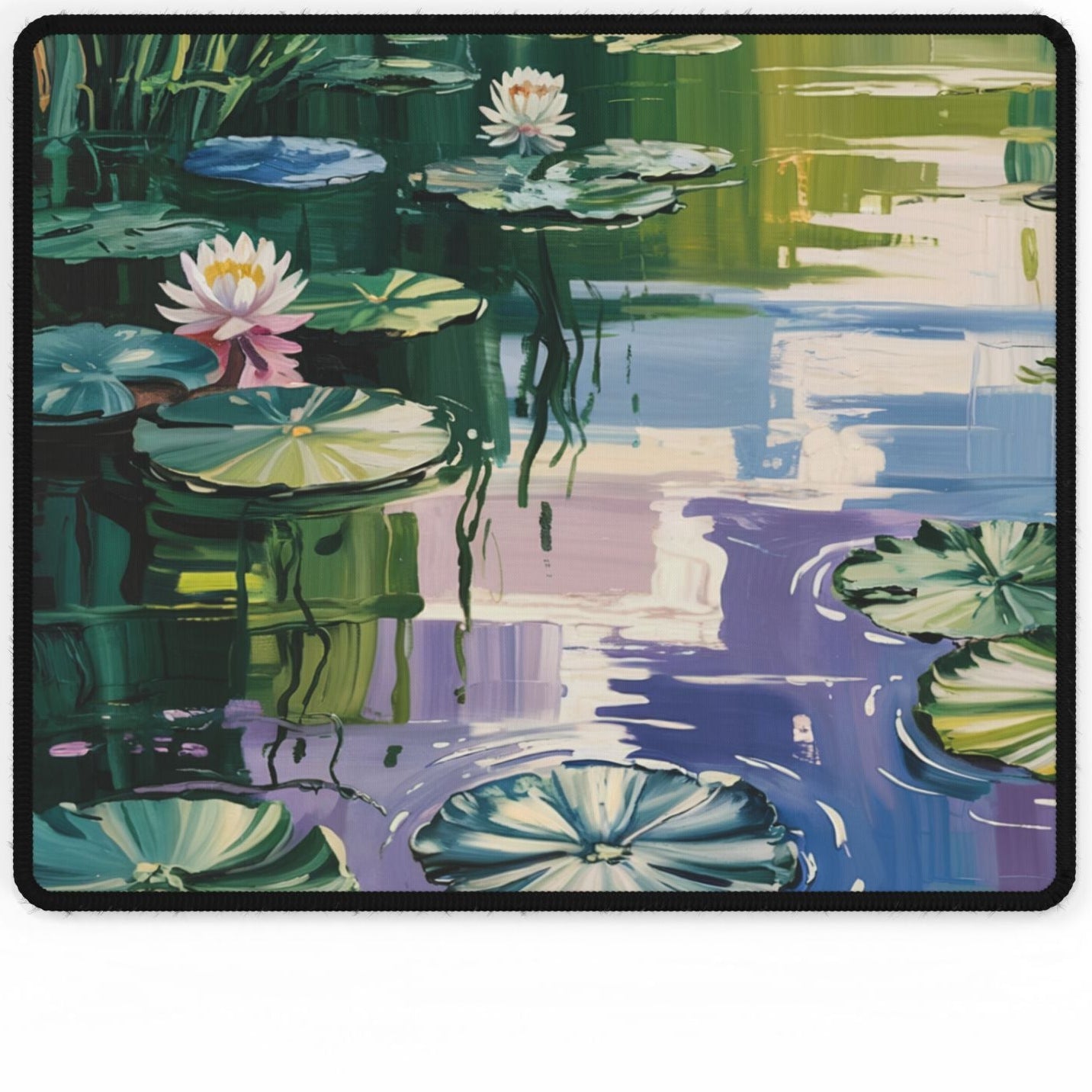 Water Lily Pond Desk Mat - Floral Illustrated Mousepad, Lily Pad Artwork