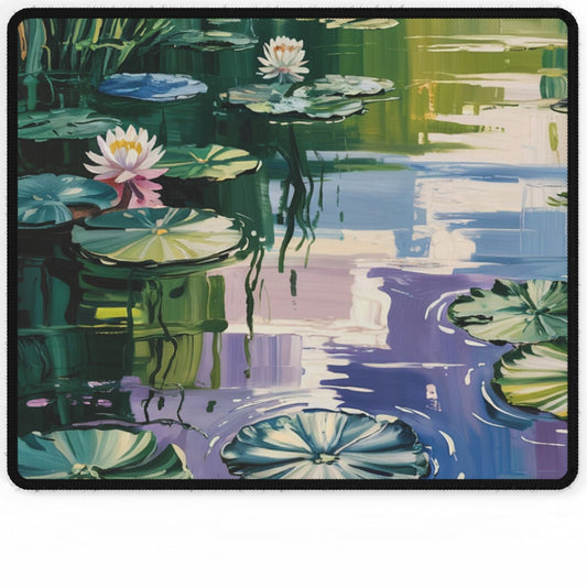 Water Lily Pond Desk Mat - Floral Illustrated Mousepad, Lily Pad Artwork