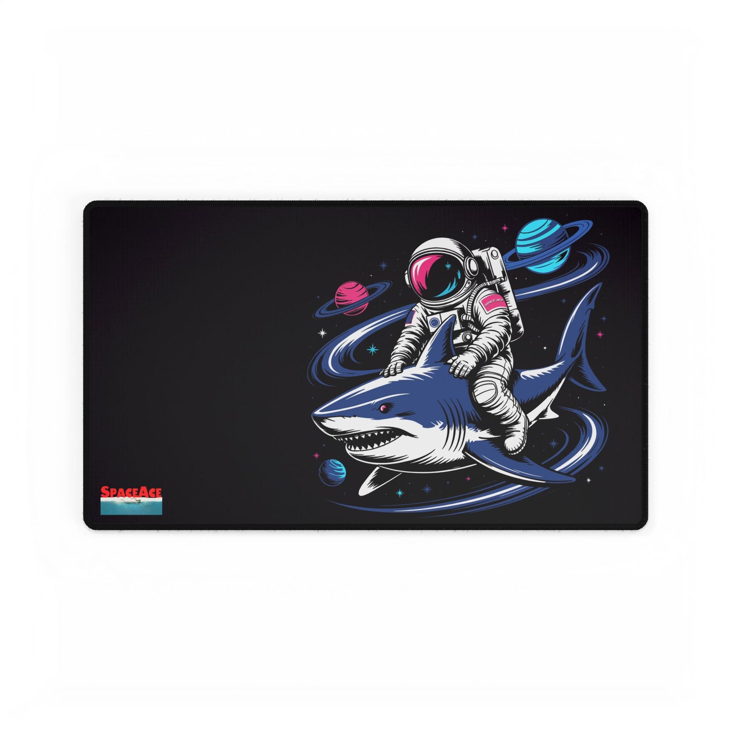 Astronaut Riding Shark Desk Mat - Space Shark Gaming Deskpad