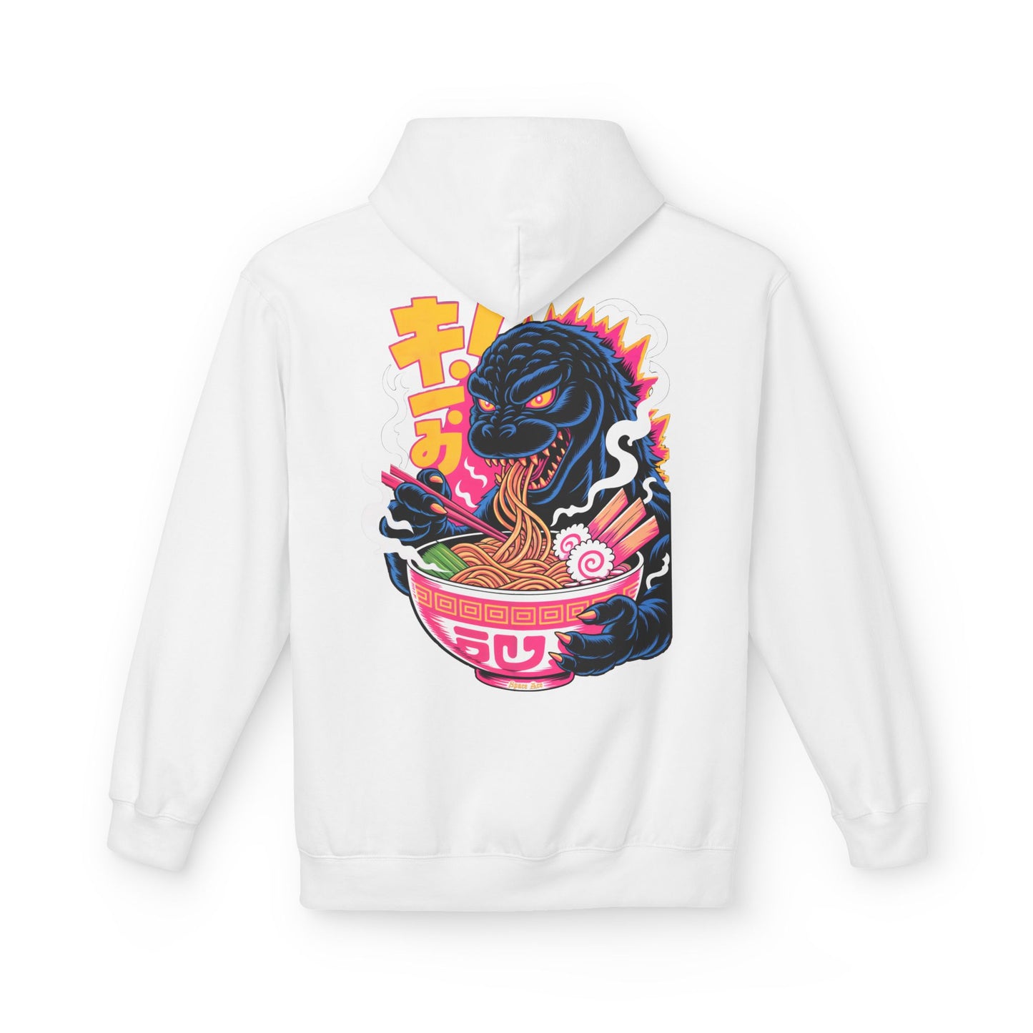 Kaiju Ramen Lover Hoodie — Neon Godzilla Eating Ramen Streetwear