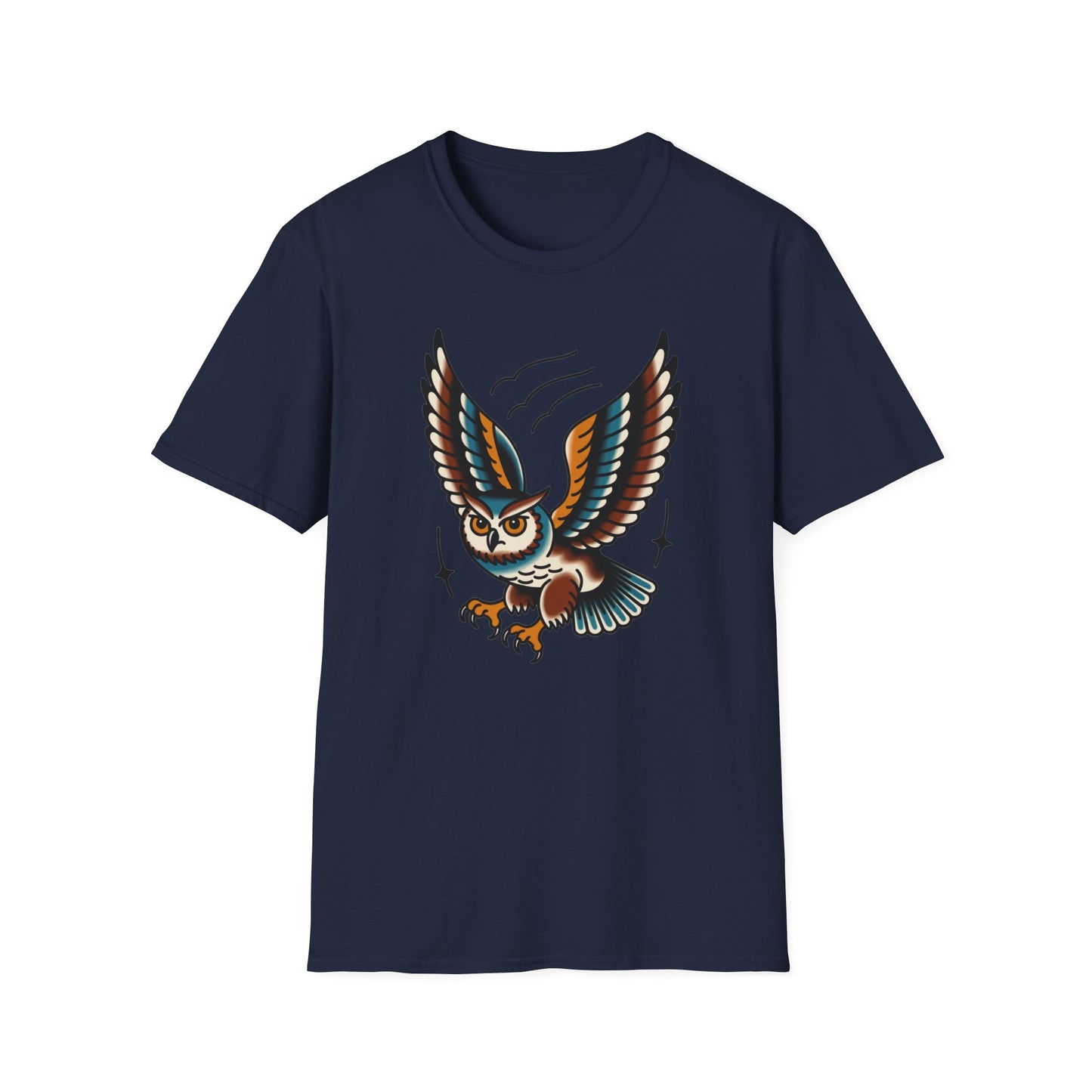 Vintage Owl Illustration T-Shirt - Flying Owl Tattoo Design