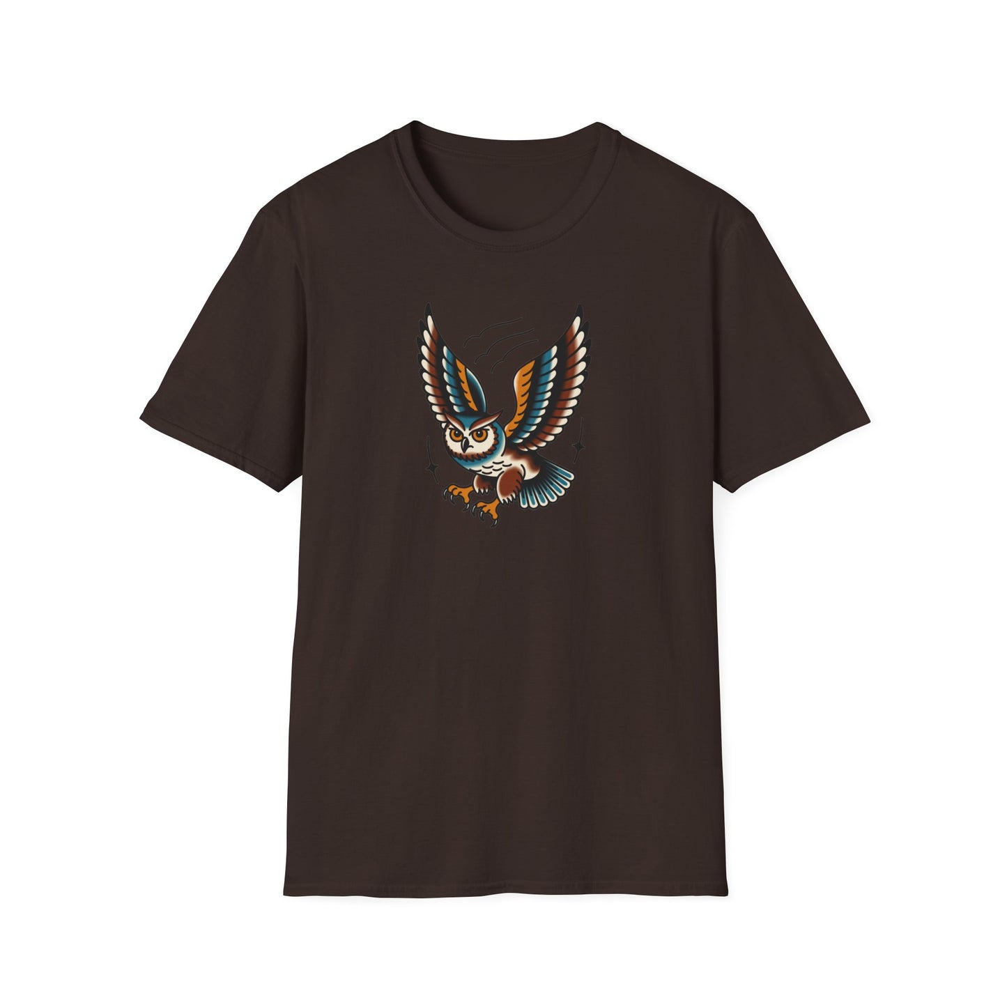 Vintage Owl Illustration T-Shirt - Flying Owl Tattoo Design