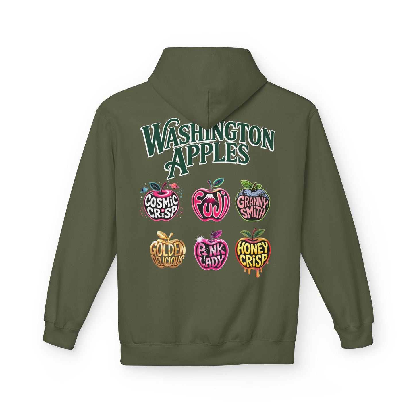 Washington Apples Hoodie — Graphic Apple Variety Sweatshirt (Cosmic Crisp, Fuji, Granny Smith, Pink Lady, Honeycrisp)