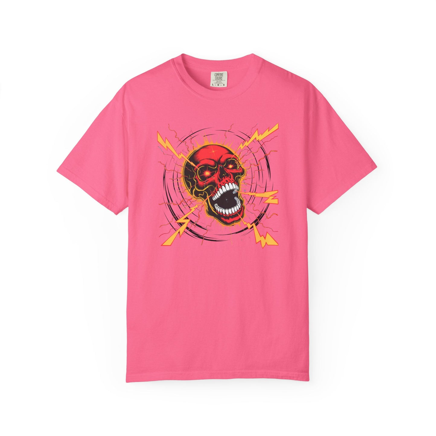 Electric Skull RED, Garment-Dyed Graphic Tee for Music Lovers, Halloween, Festival Wear