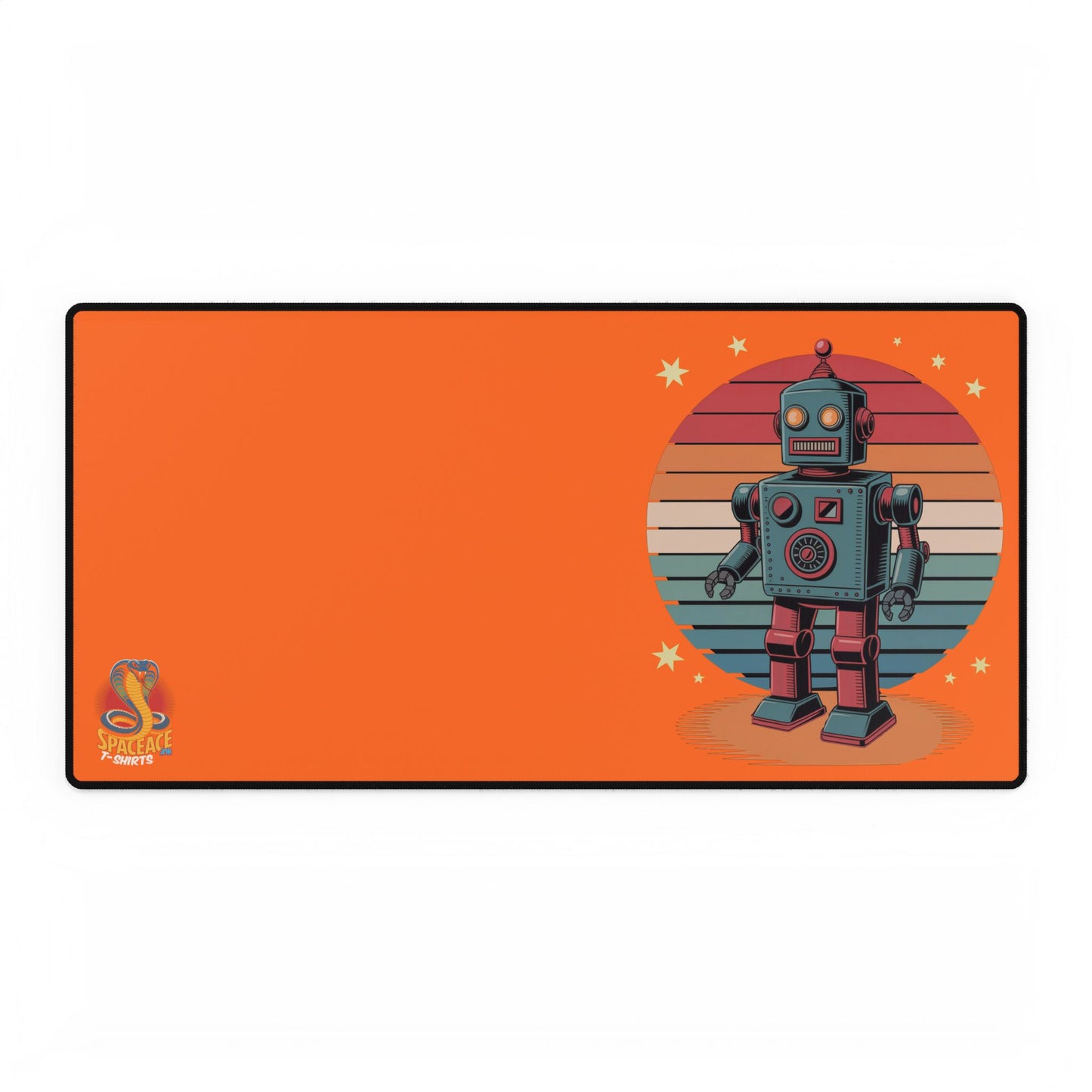 Retro Robot Desk Mat - Orange Gaming Desk Pad